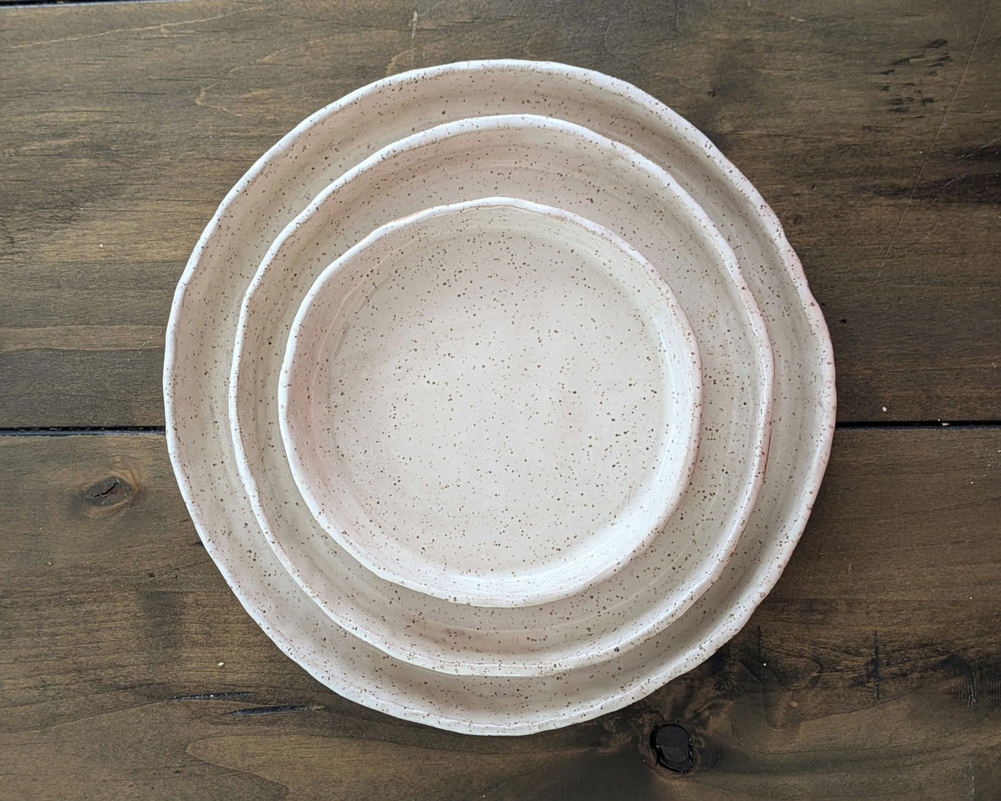 Ceramic Plates Nesting for Kitchen and Dining Handcrafted Tan White Speckled Rustic Textured Minimal Modern Farmhouse