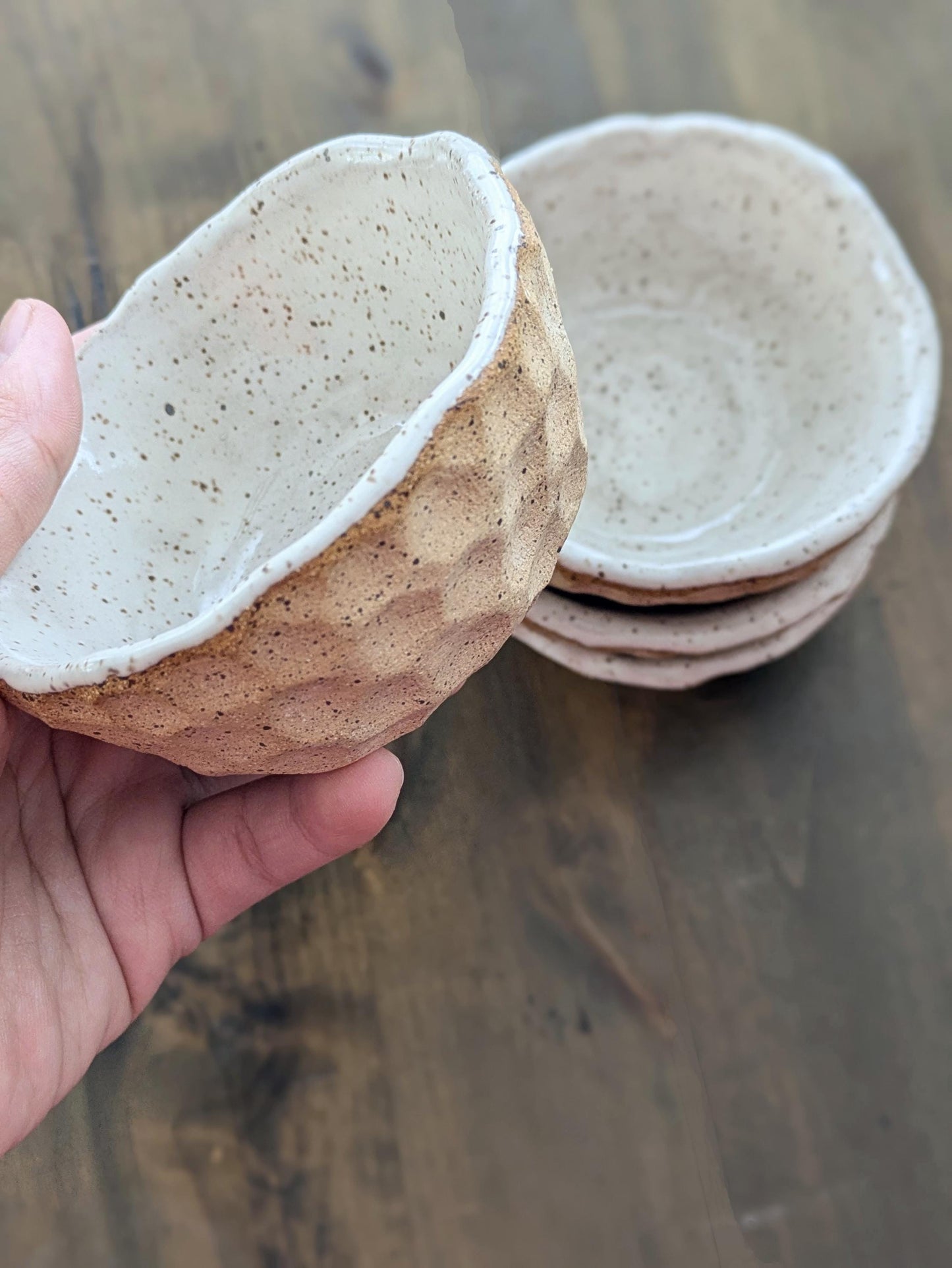 Ceramic Stackable Bowl for Snacks or Sauces Textured Handcrafted Kitchen Accessories Rustic Farmhouse Minimal White Speckled Modern Design