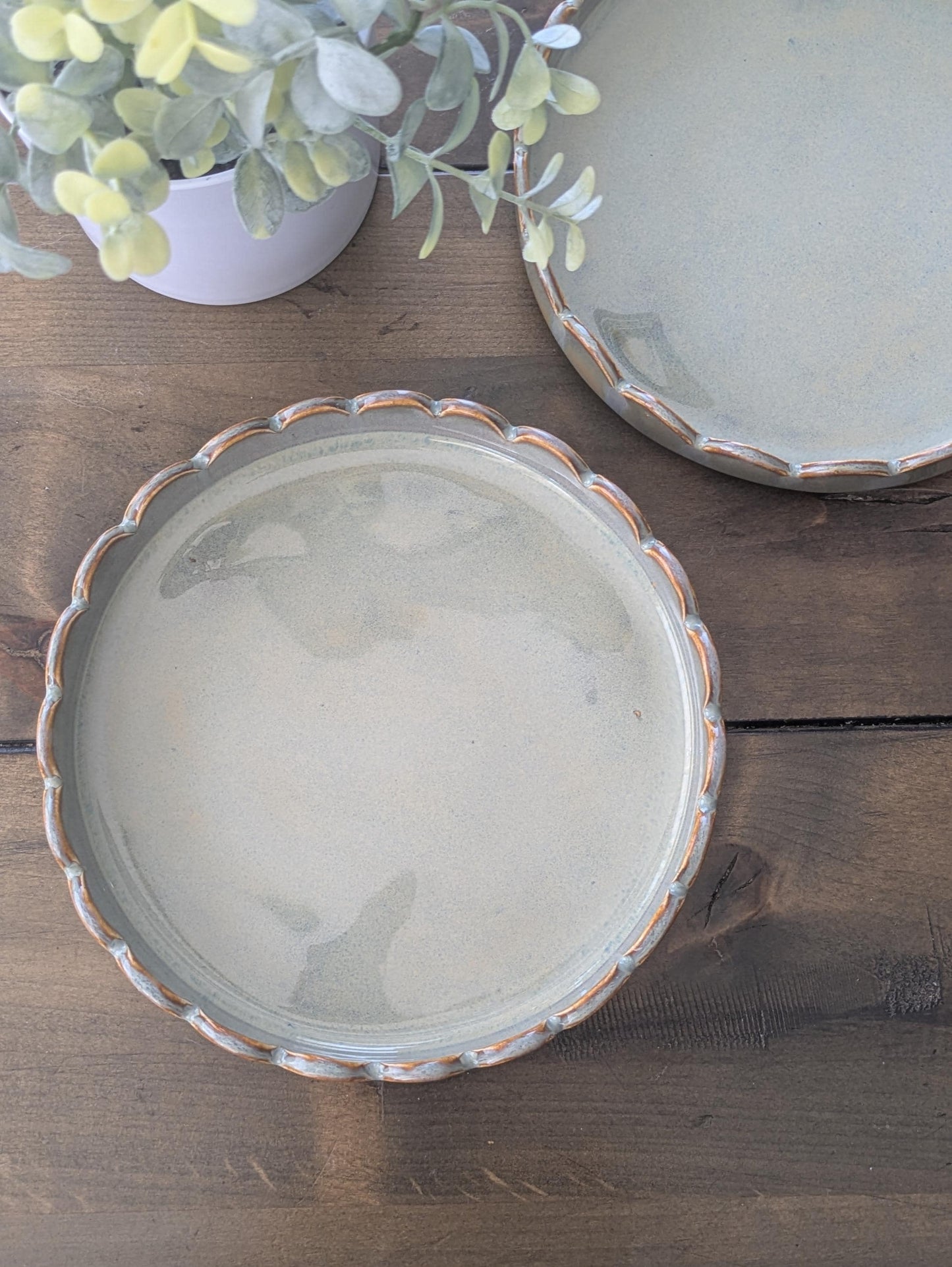 Ceramic Plate with Scalloped Edges Modern Design Opal Sage Handcrafted Dinnerware and Home Decor Modern Dinning Collection