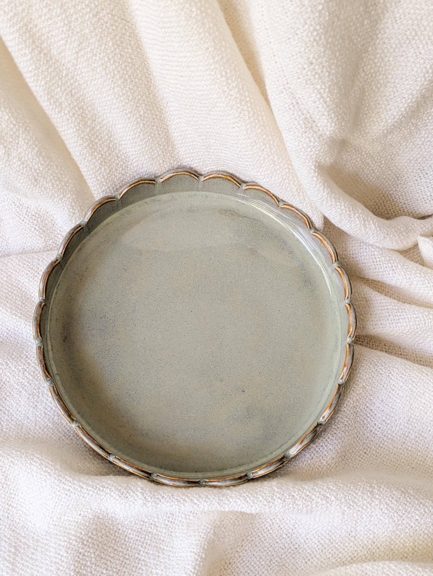 Ceramic Plate with Scalloped Edges Modern Design Opal Sage Handcrafted Dinnerware and Home Decor Modern Dinning Collection