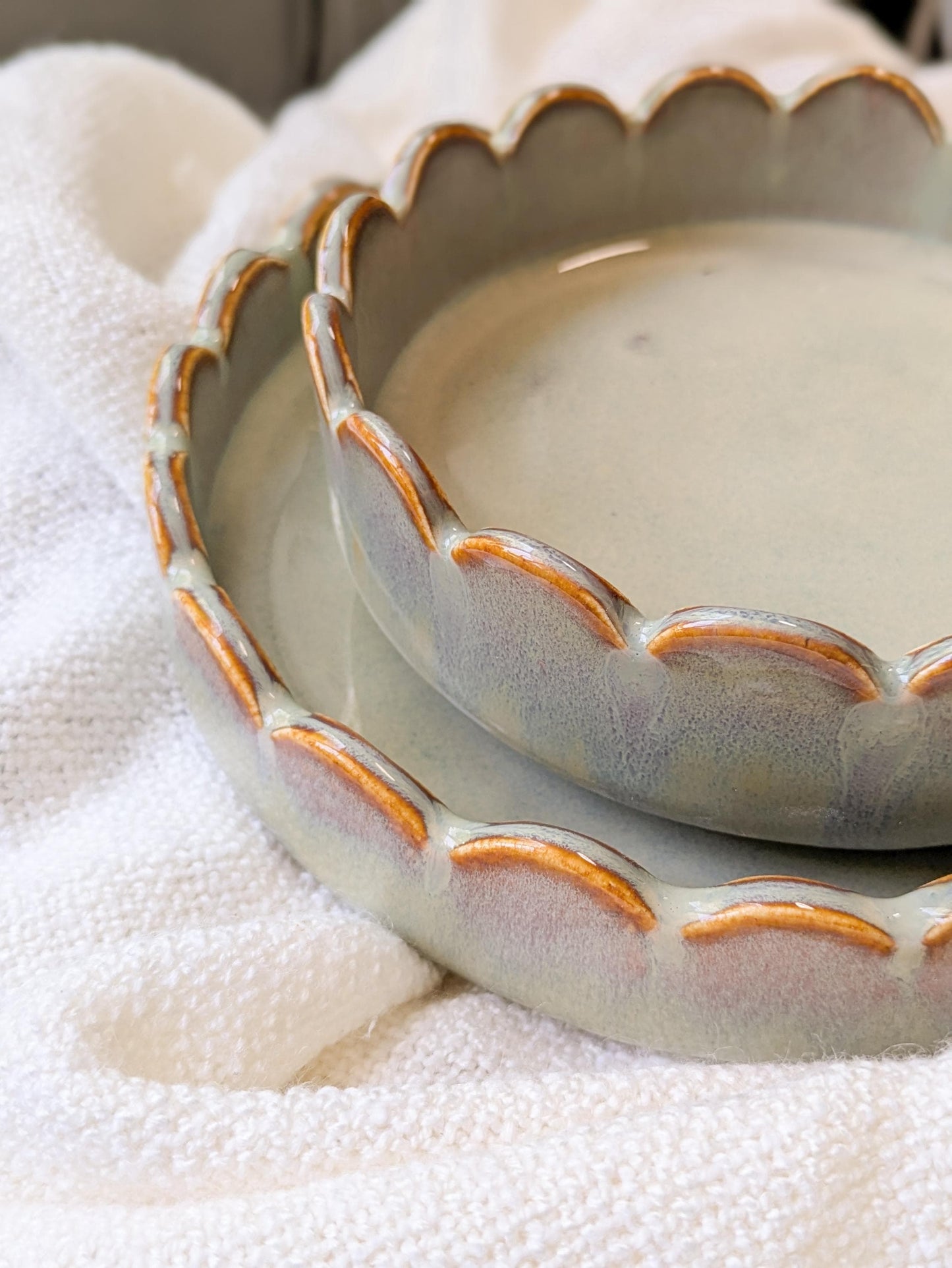 Ceramic Plate with Scalloped Edges Modern Design Opal Sage Handcrafted Dinnerware and Home Decor Modern Dinning Collection
