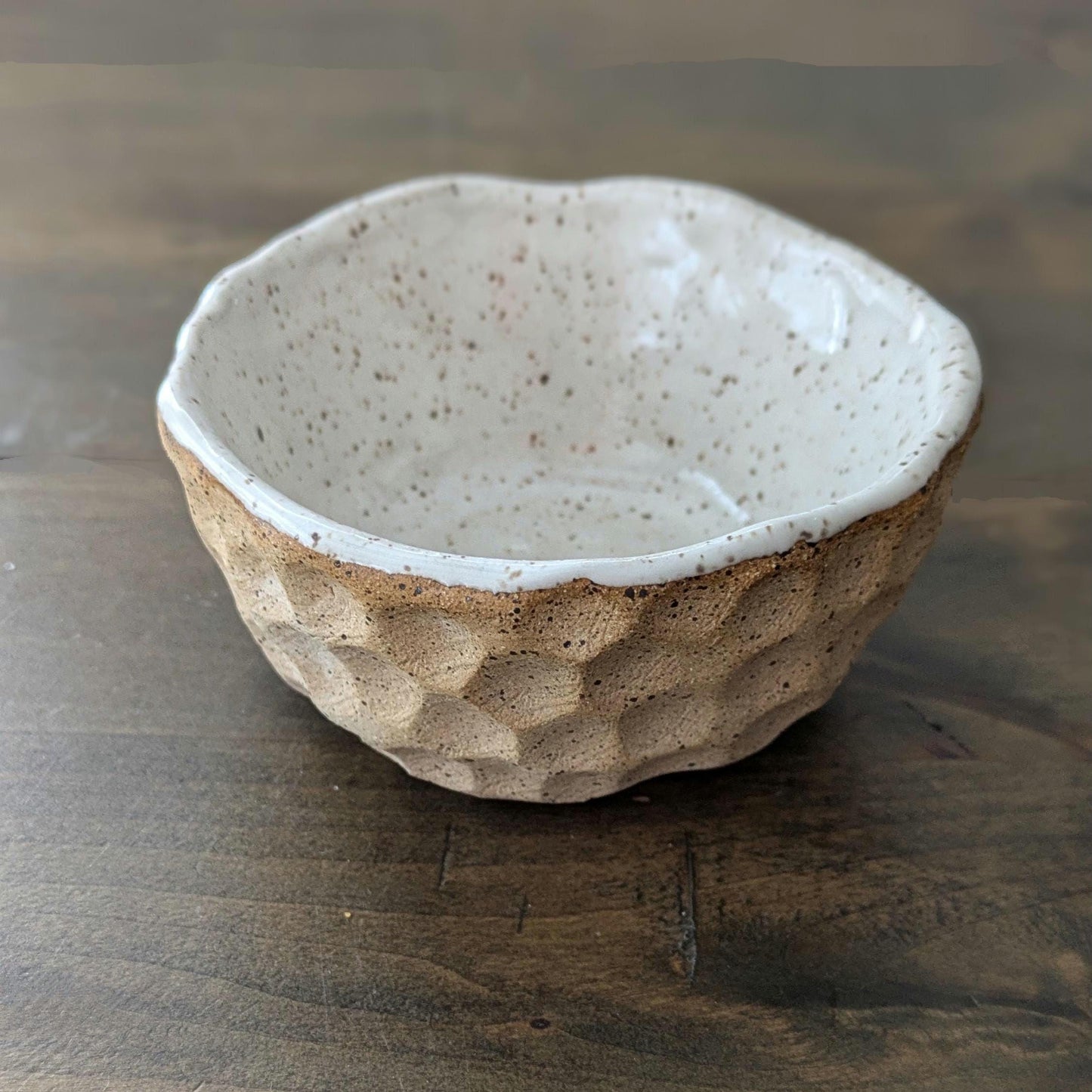 Ceramic Stackable Bowl for Snacks or Sauces Textured Handcrafted Kitchen Accessories Rustic Farmhouse Minimal White Speckled Modern Design
