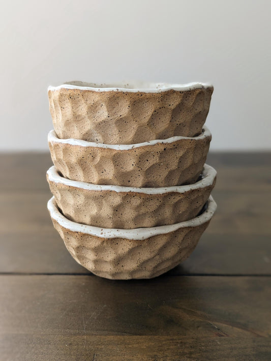 Ceramic Stackable Bowl for Snacks or Sauces Textured Handcrafted Kitchen Accessories Rustic Farmhouse Minimal White Speckled Modern Design