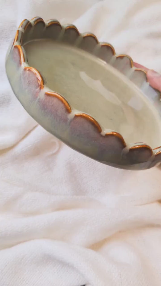 Ceramic Plate with Scalloped Edges Modern Design Opal Sage Handcrafted Dinnerware and Home Decor Modern Dinning Collection