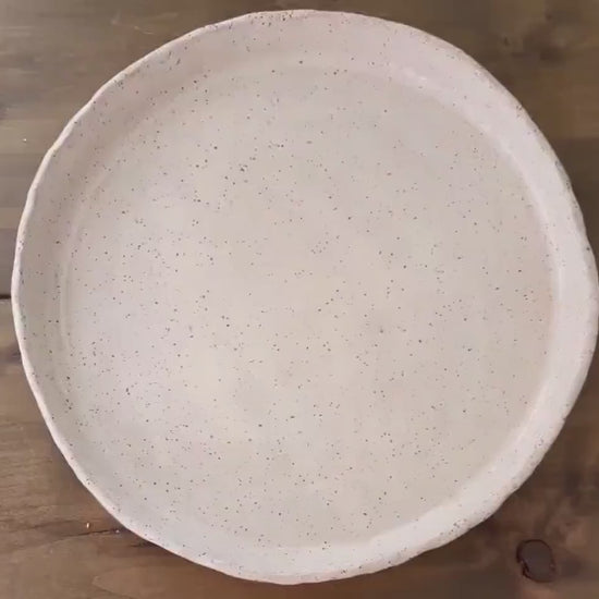 Ceramic Plates Nesting for Kitchen and Dining Handcrafted Tan White Speckled Rustic Textured Minimal Modern Farmhouse